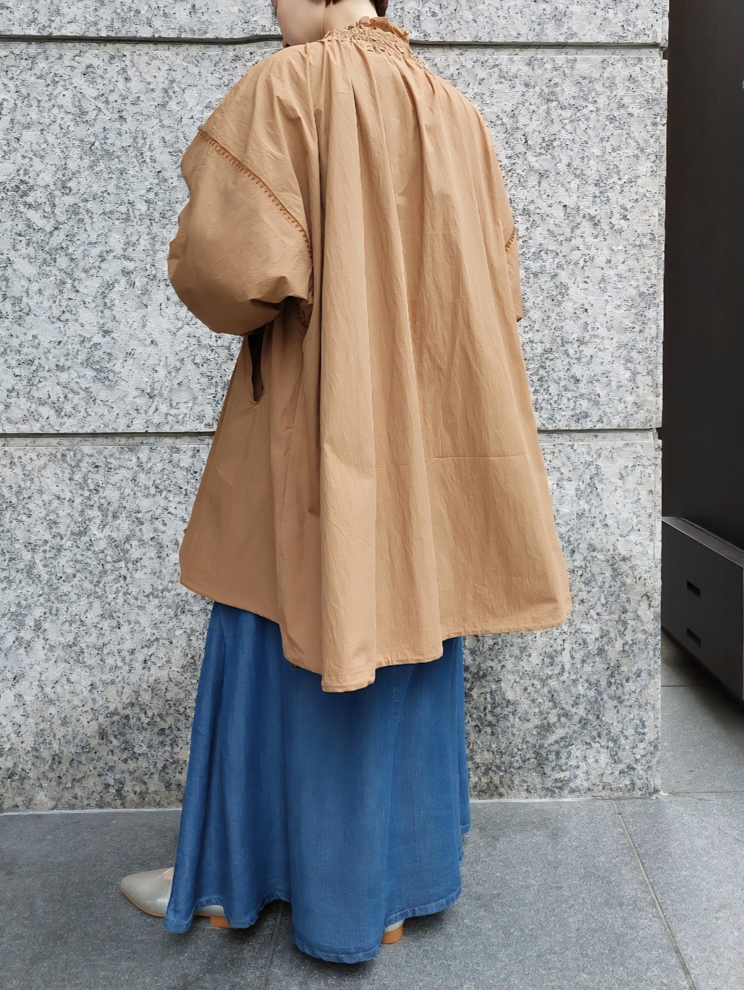 MARILYN MOON シャーリングギャザーエンブロイダリーフレアアウター