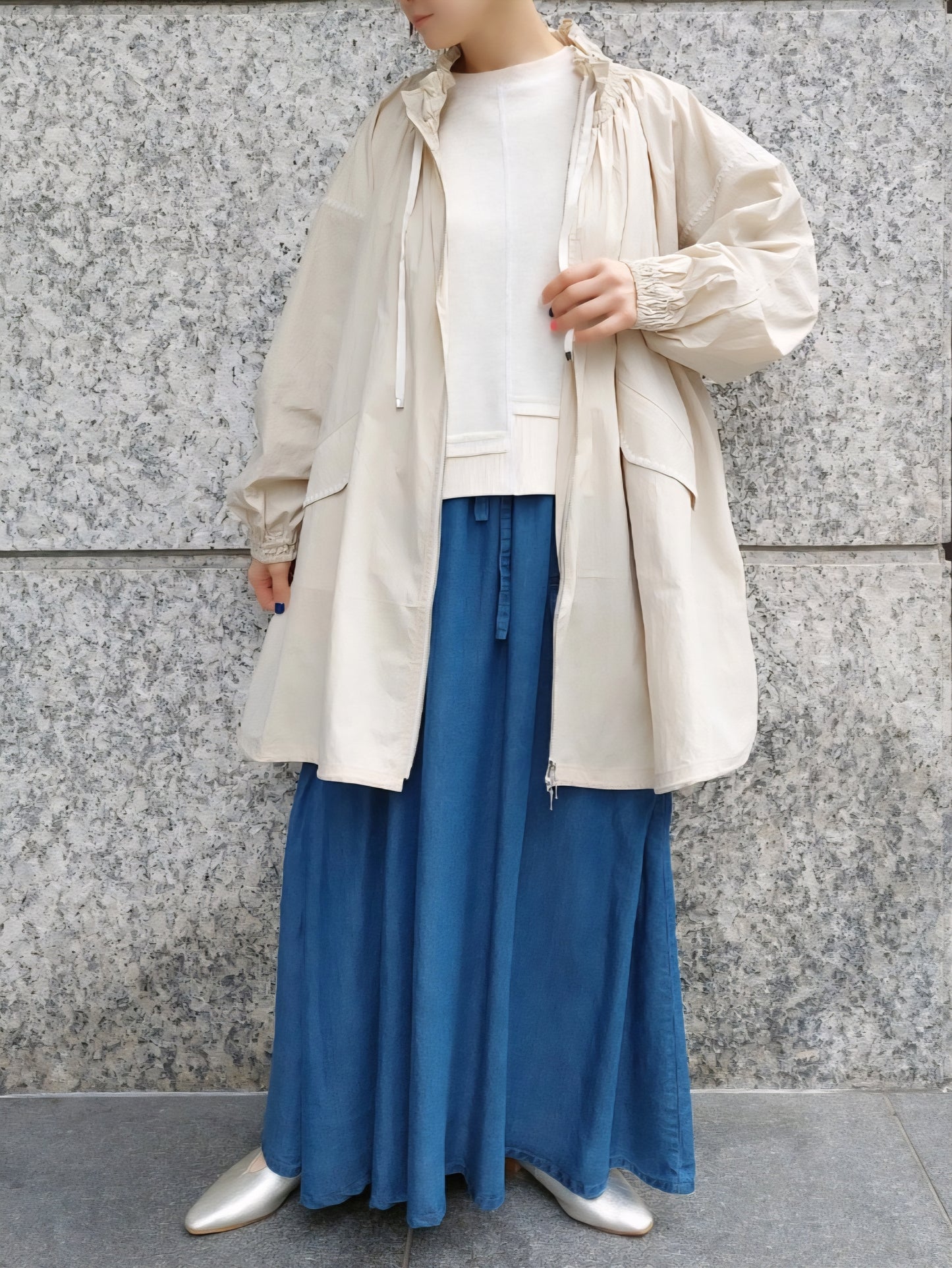 MARILYN MOON シャーリングギャザーエンブロイダリーフレアアウター