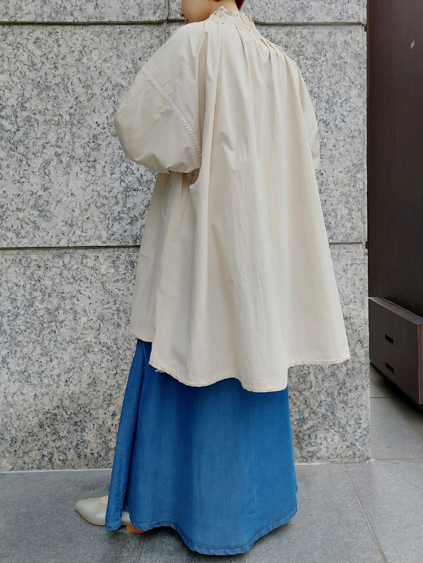 MARILYN MOON シャーリングギャザーエンブロイダリーフレアアウター