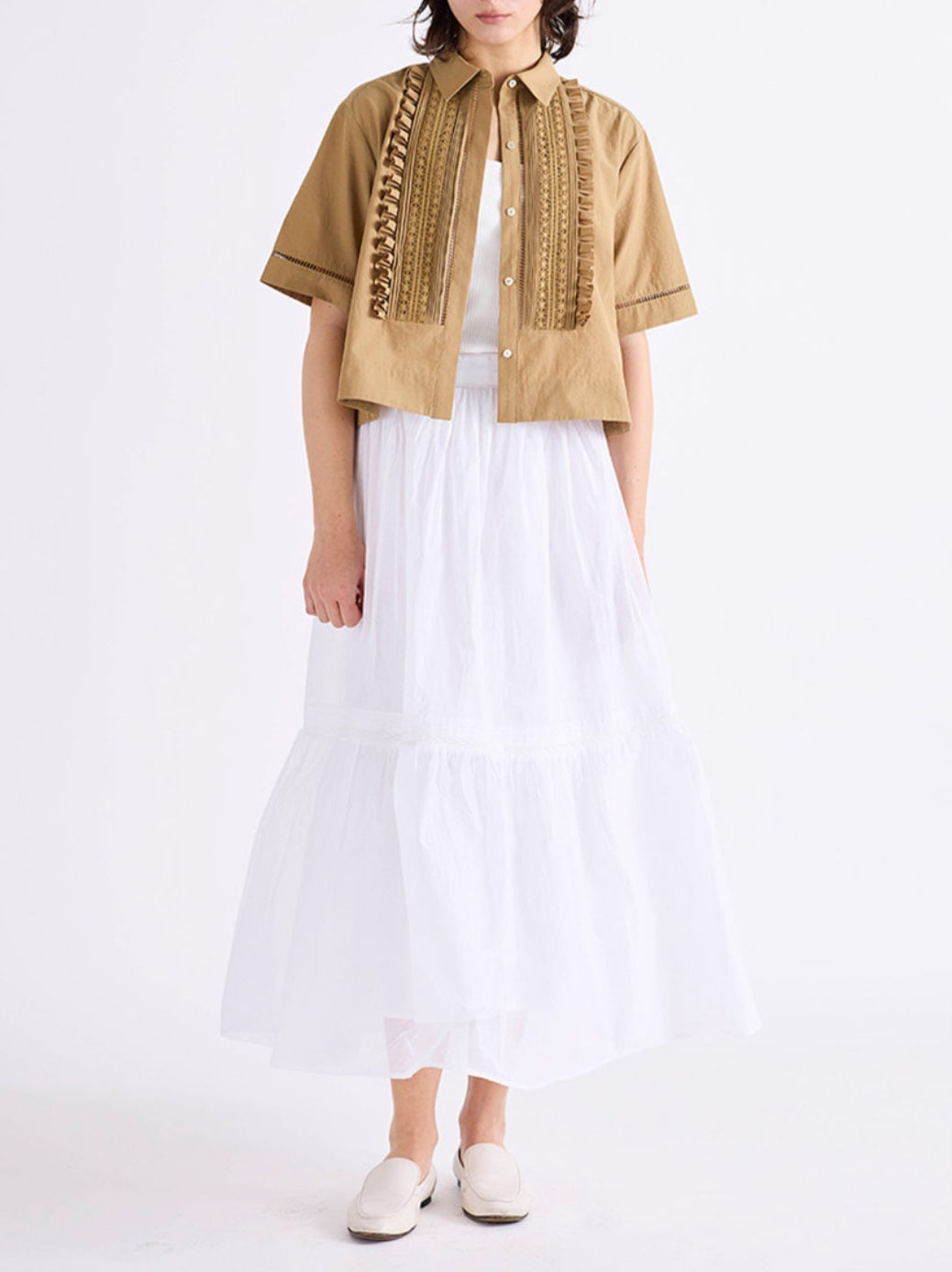 MARILYN MOON レースタックフリルブラウス