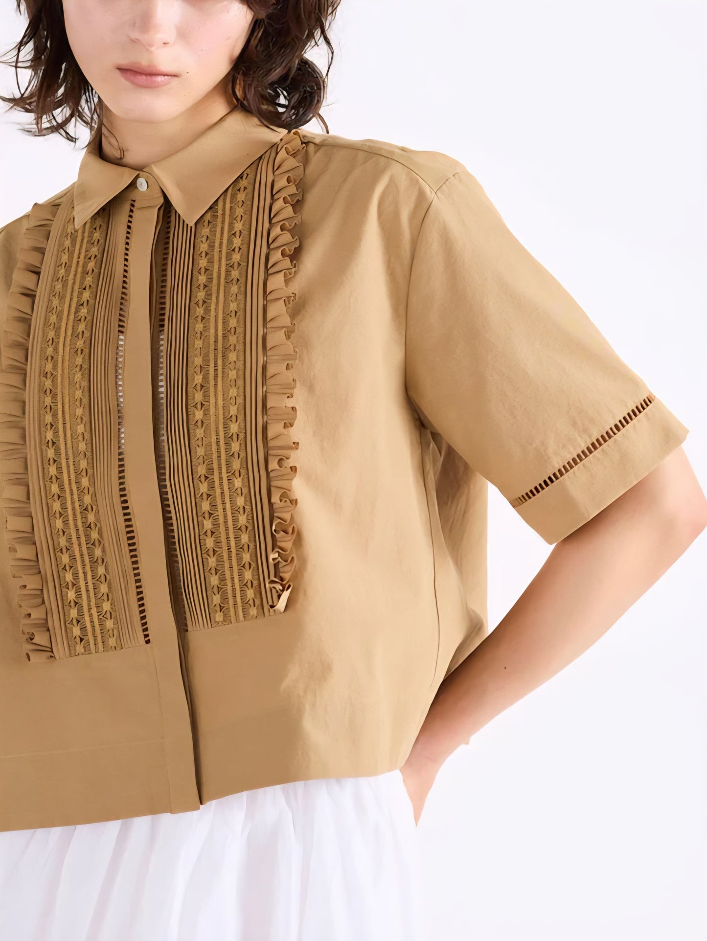 MARILYN MOON レースタックフリルブラウス