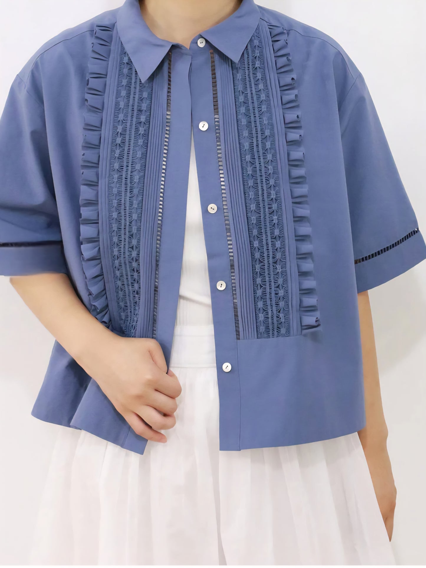 MARILYN MOON レースタックフリルブラウス