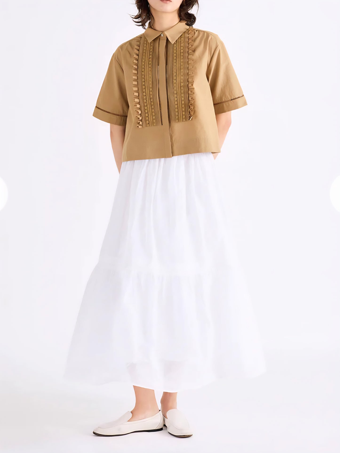 MARILYN MOON レースタックフリルブラウス