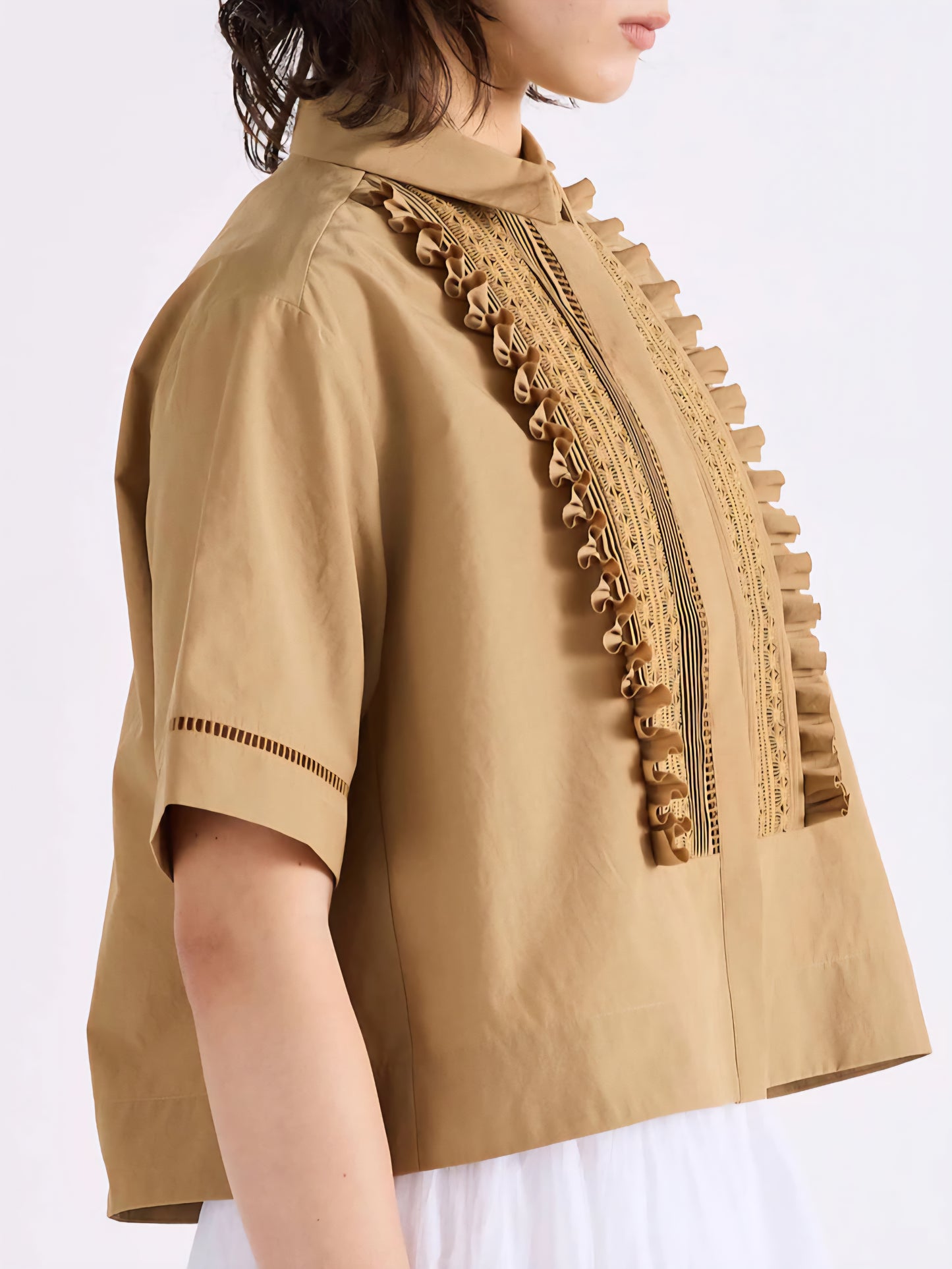 MARILYN MOON レースタックフリルブラウス