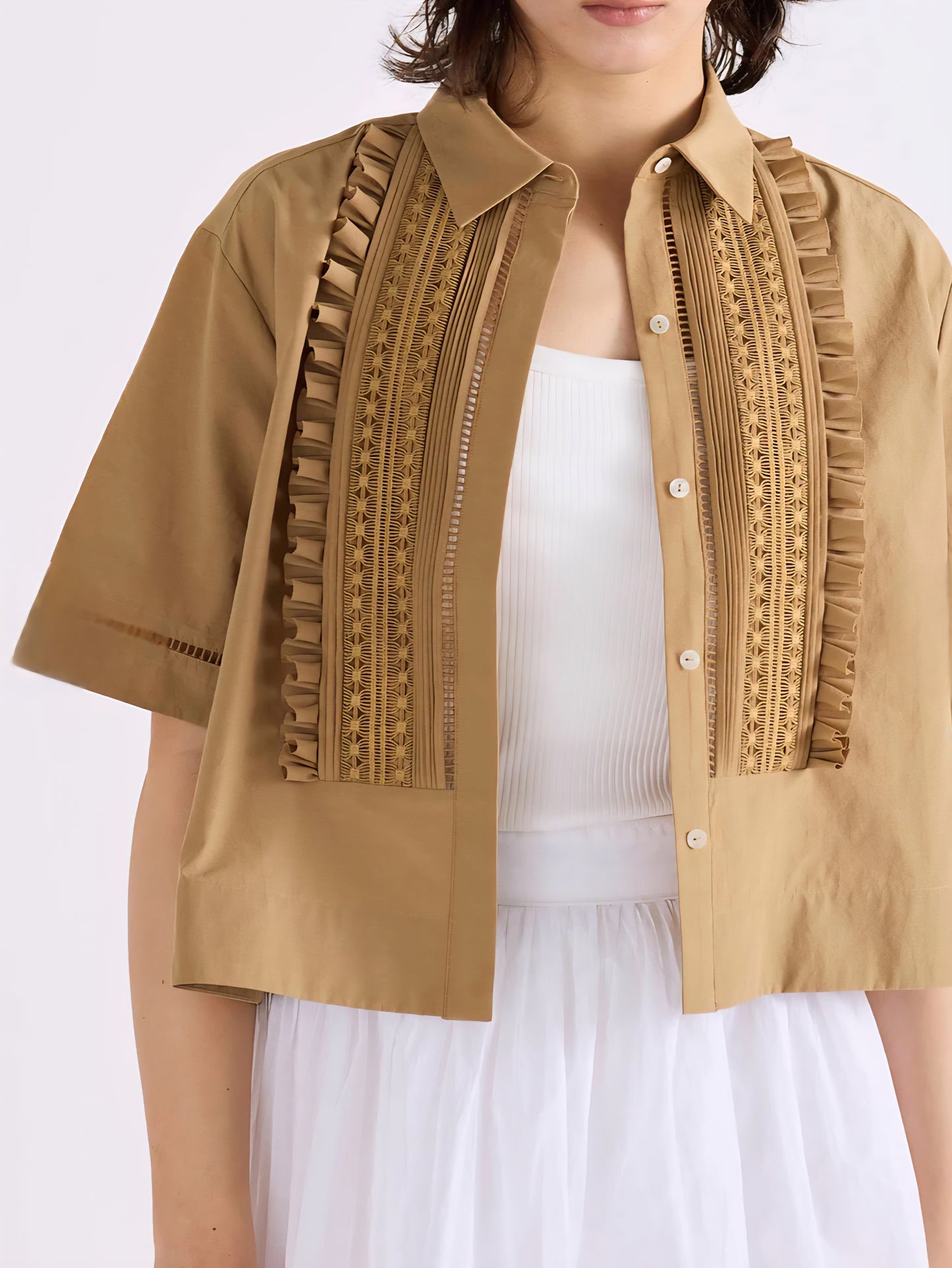 MARILYN MOON レースタックフリルブラウス