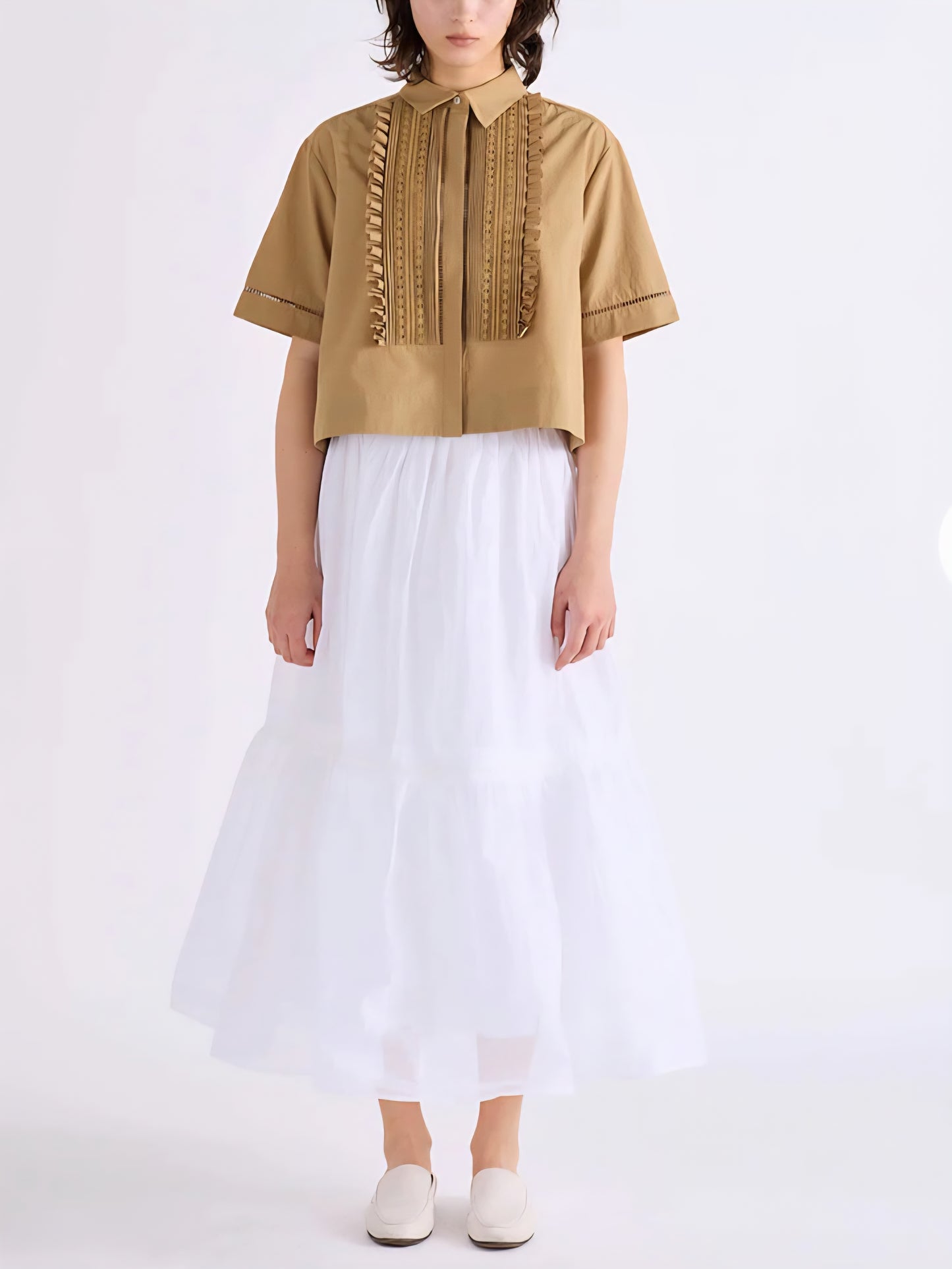 MARILYN MOON レースタックフリルブラウス