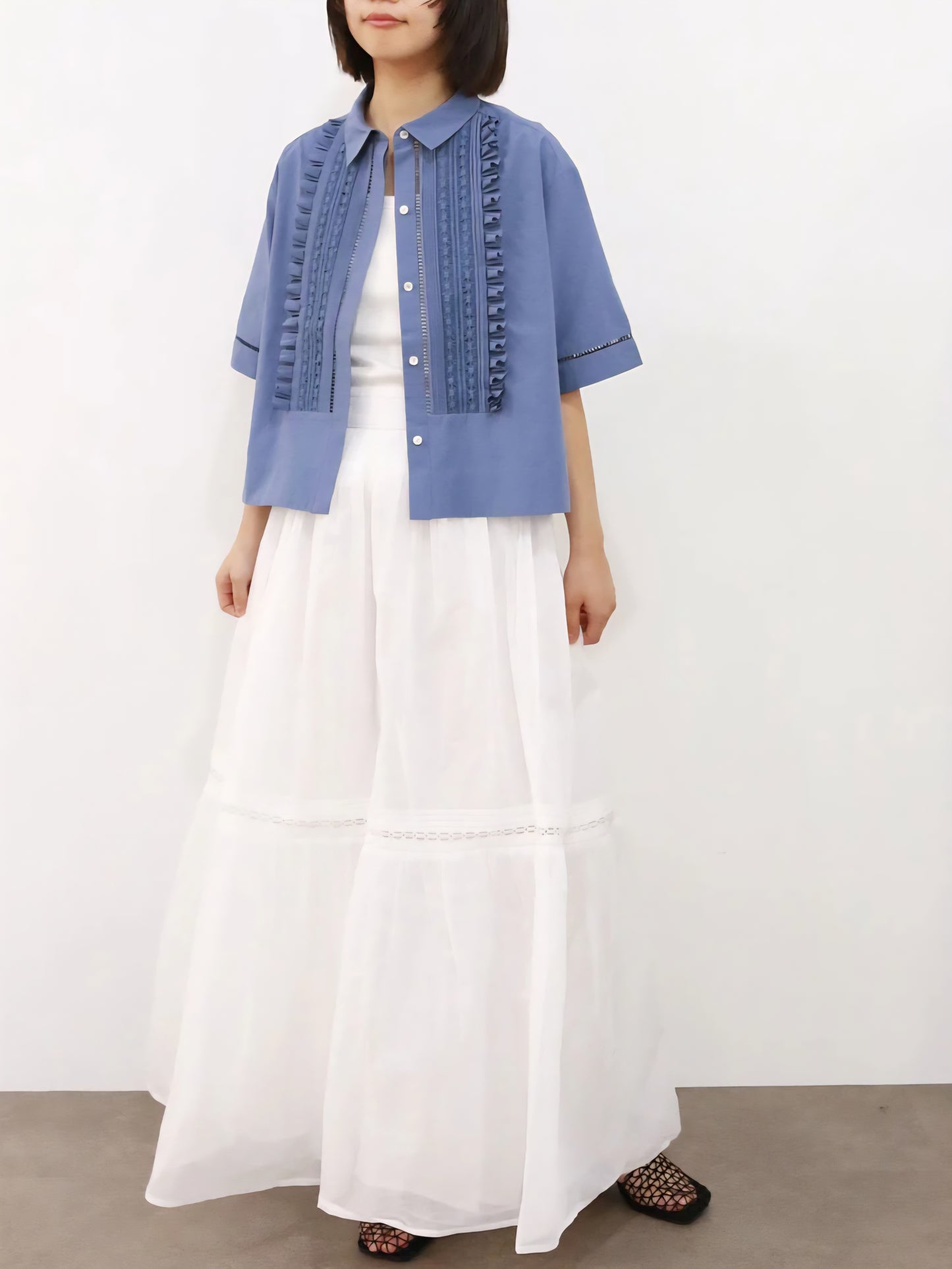 MARILYN MOON レースタックフリルブラウス