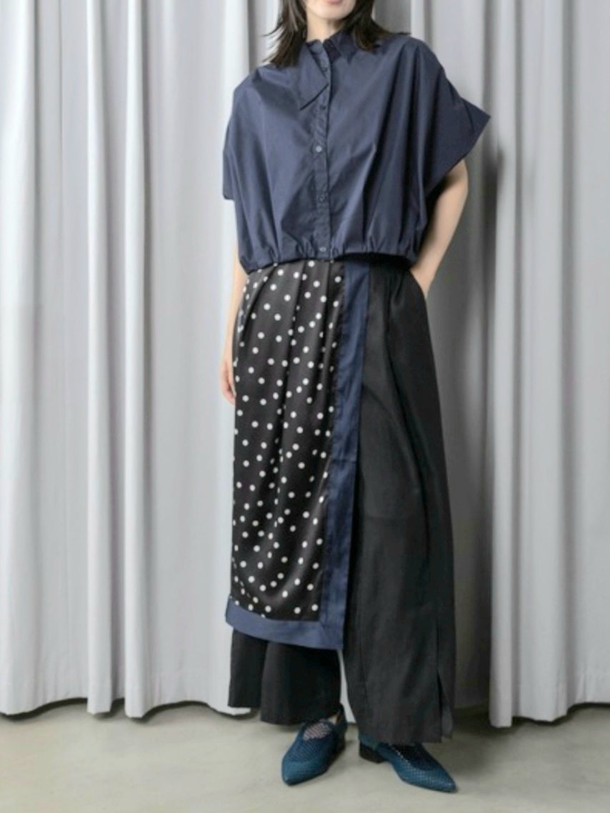 MARECHAL TERRE　アシメカラータックギャザーショートブラウス