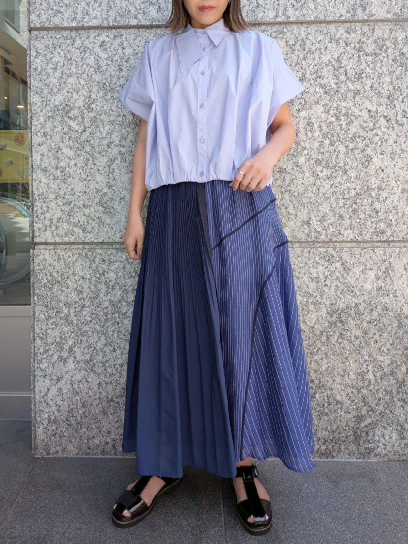 MARECHAL TERRE　アシメカラータックギャザーショートブラウス