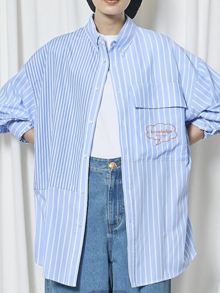THOMAS MAGPIE　ストライプアシンメトリーBIGシャツ