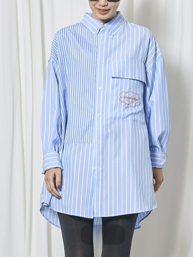 THOMAS MAGPIE　ストライプアシンメトリーBIGシャツ