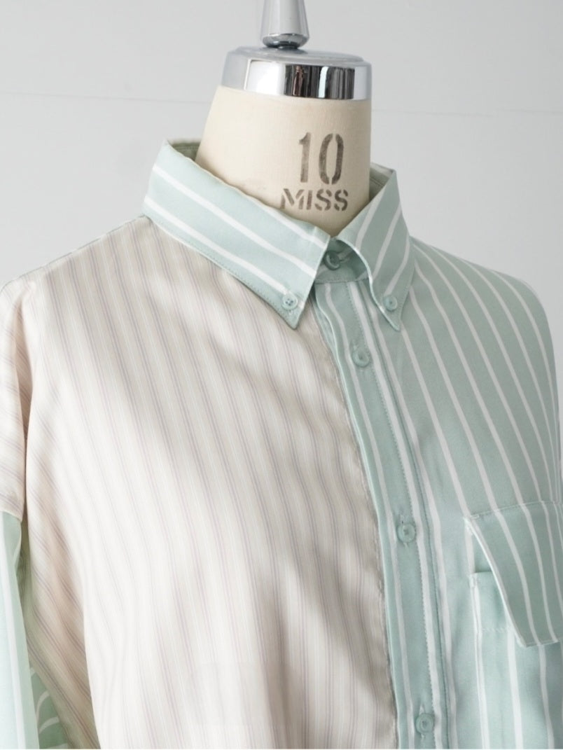 THOMAS MAGPIE　ストライプアシンメトリーBIGシャツ