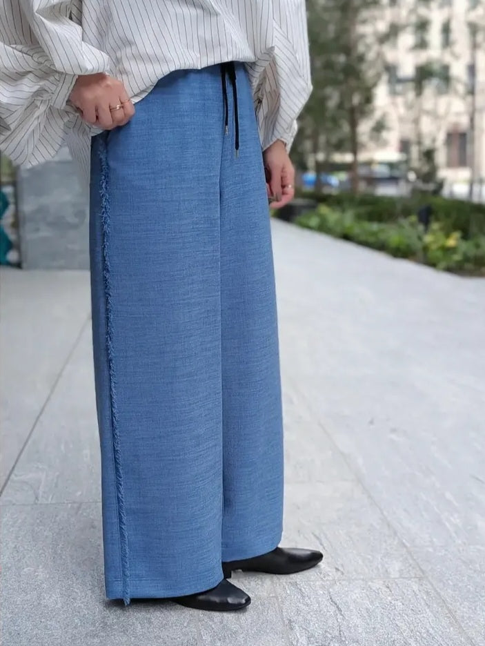 trois リネンライクサイドフリンジセミワイドパンツ