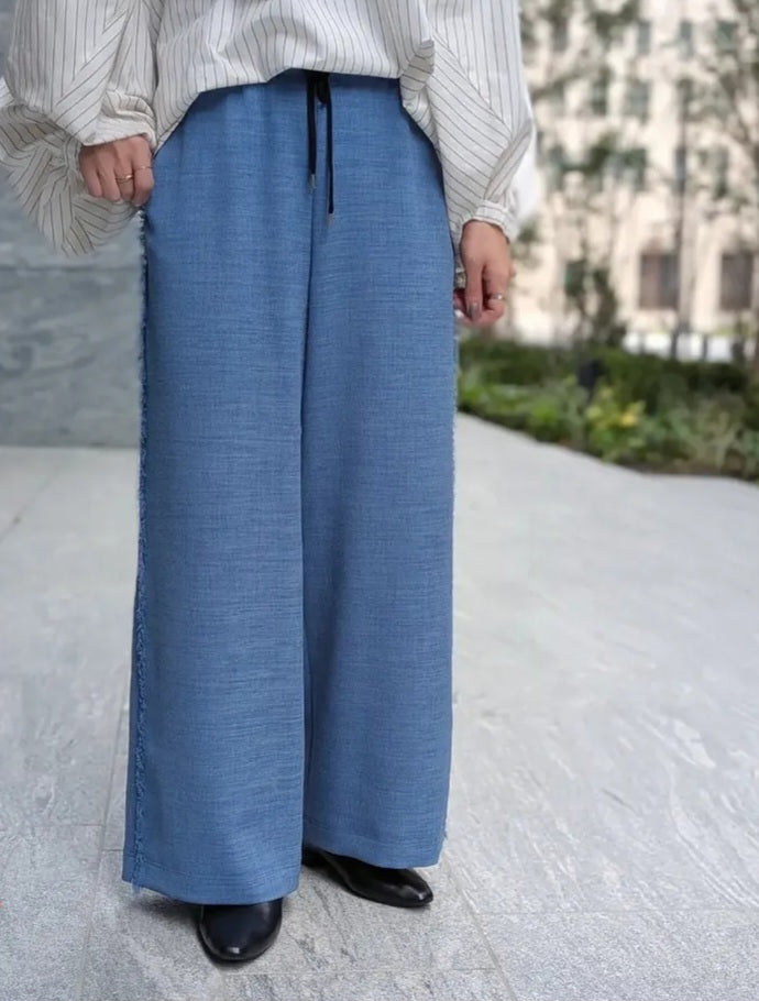 trois リネンライクサイドフリンジセミワイドパンツ