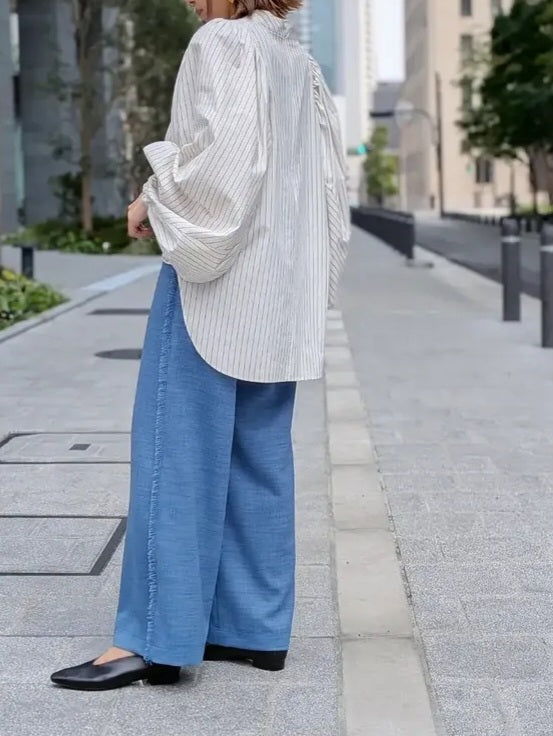 trois リネンライクサイドフリンジセミワイドパンツ