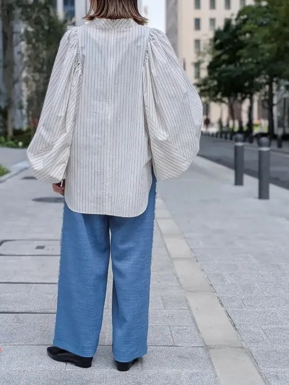 trois リネンライクサイドフリンジセミワイドパンツ