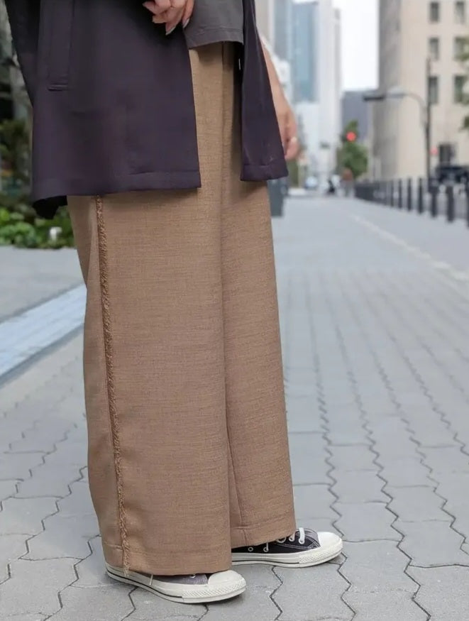 trois リネンライクサイドフリンジセミワイドパンツ