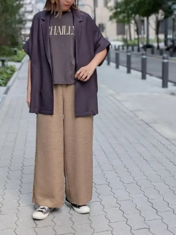 trois リネンライクサイドフリンジセミワイドパンツ