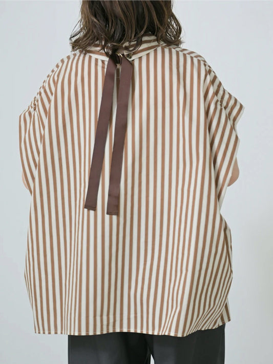HERENCIA　バックリボンストライプブラウス