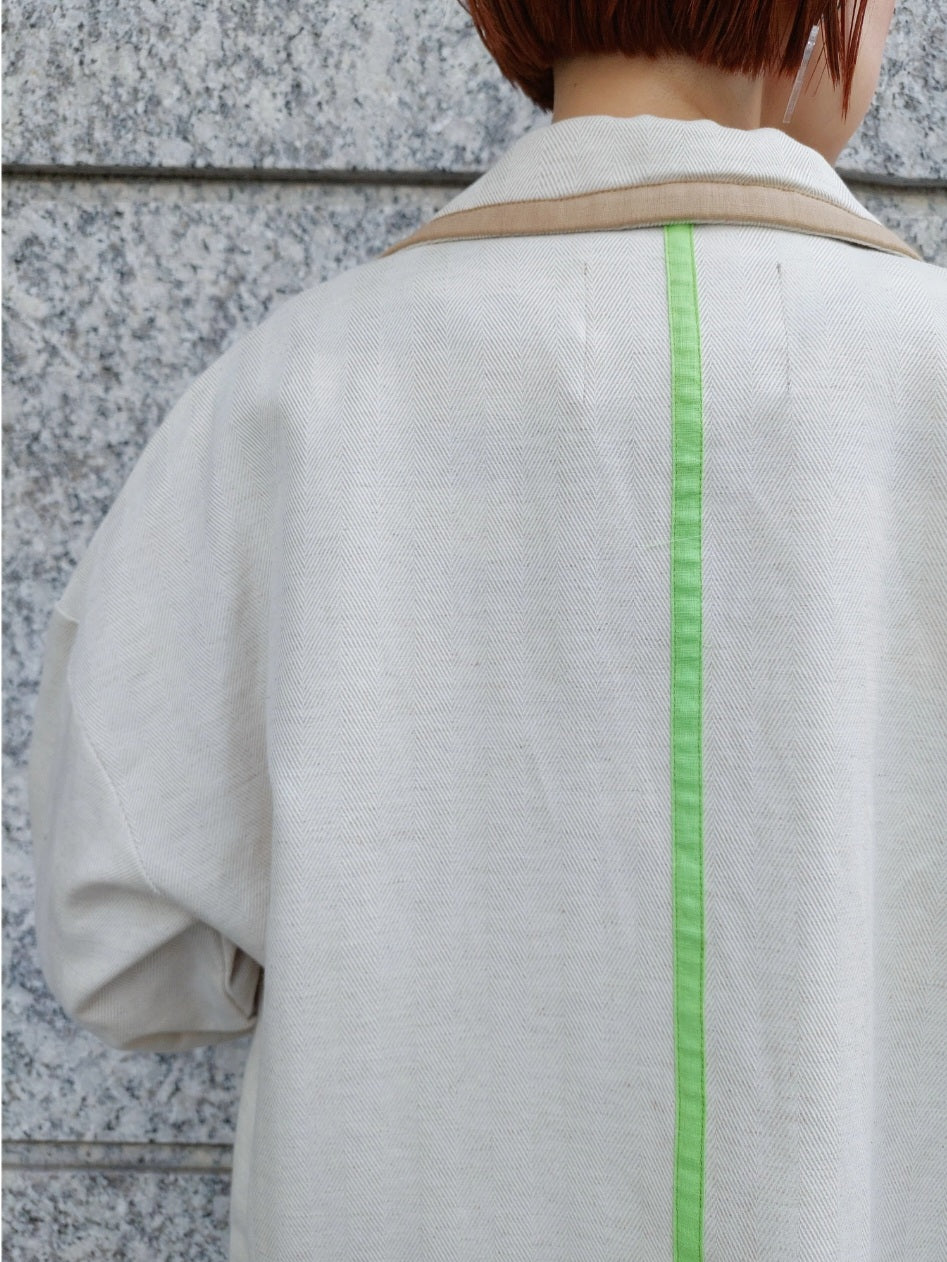 THOMAS MAGPIE　コットンリネンヘリンボーンパイピングテーラードジャケット