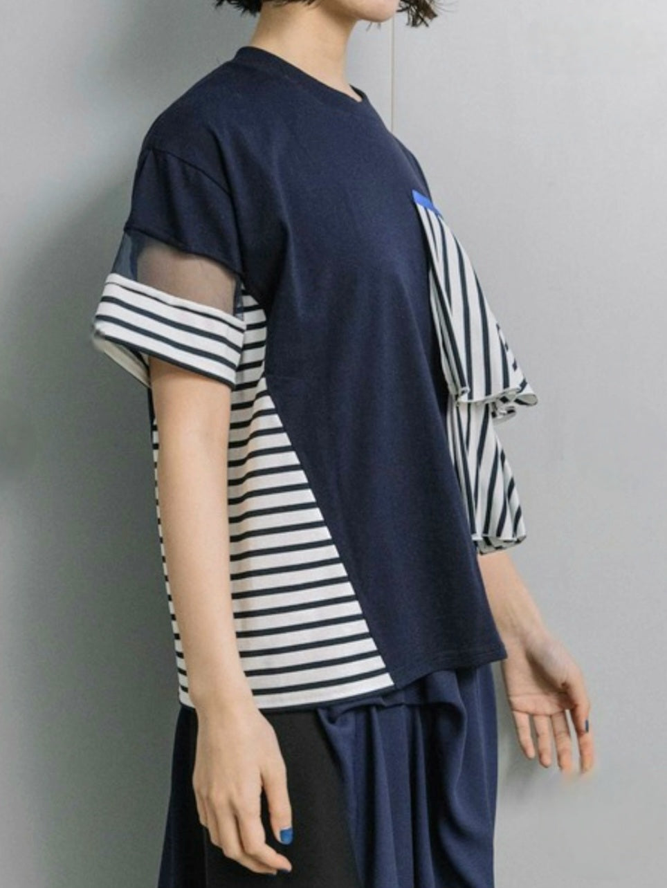 MARECHAL TERRE　フリル×シアー切替スリーブラッフルカットソー