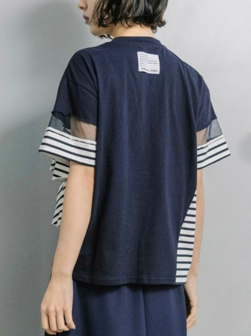 MARECHAL TERRE　フリル×シアー切替スリーブラッフルカットソー