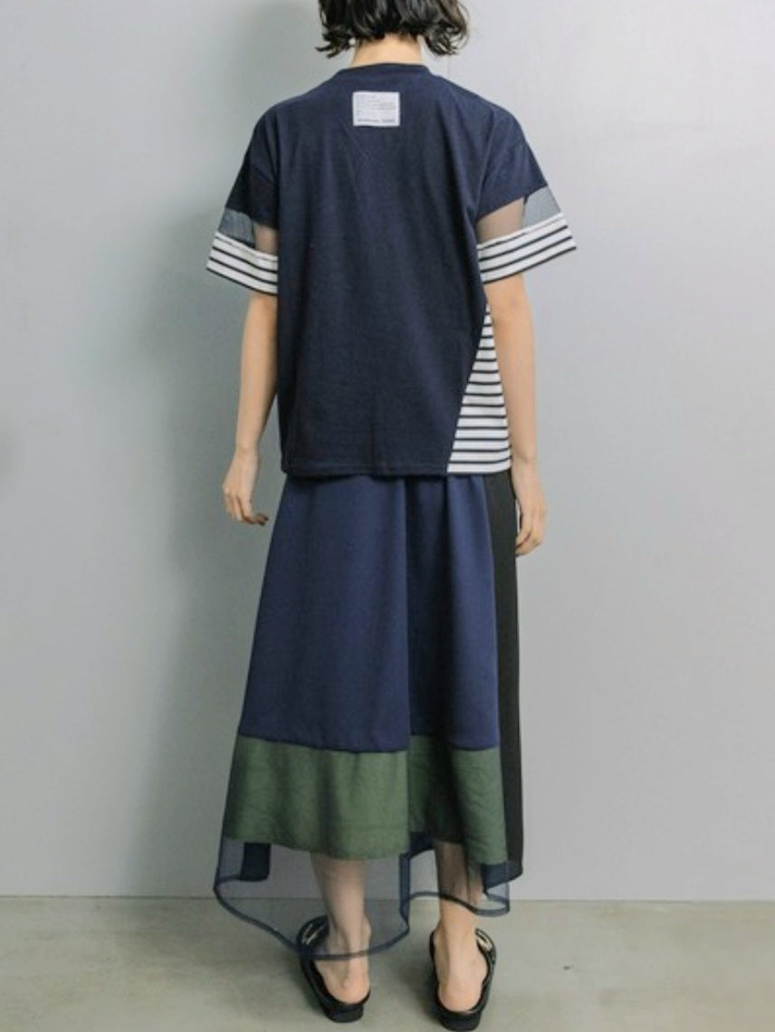 MARECHAL TERRE　フリル×シアー切替スリーブラッフルカットソー