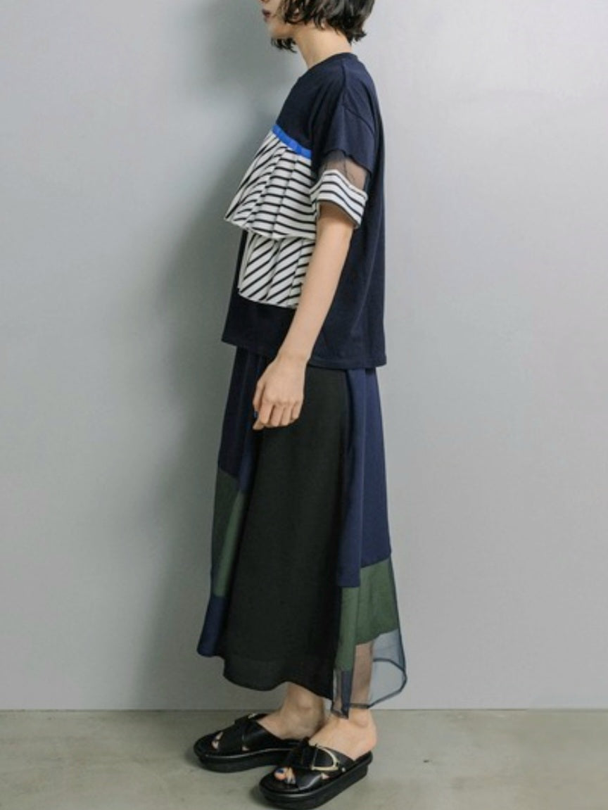 MARECHAL TERRE　フリル×シアー切替スリーブラッフルカットソー