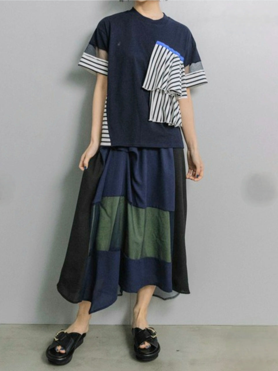 MARECHAL TERRE　フリル×シアー切替スリーブラッフルカットソー