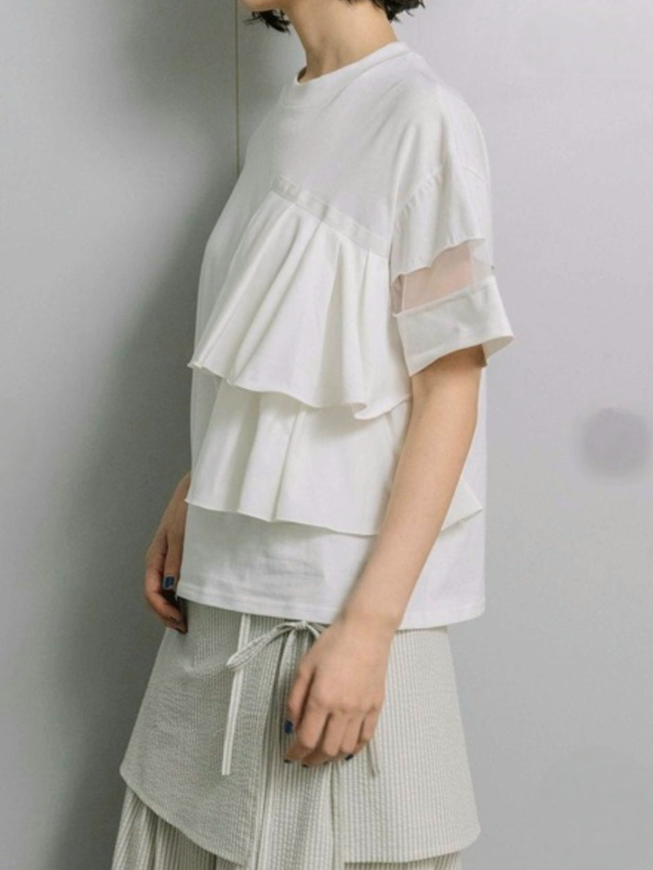 MARECHAL TERRE　フリル×シアー切替スリーブラッフルカットソー