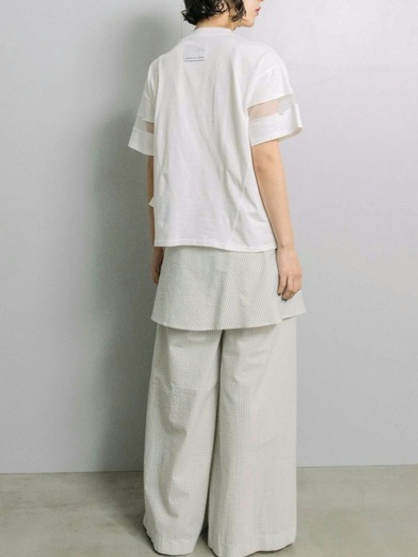 MARECHAL TERRE　フリル×シアー切替スリーブラッフルカットソー