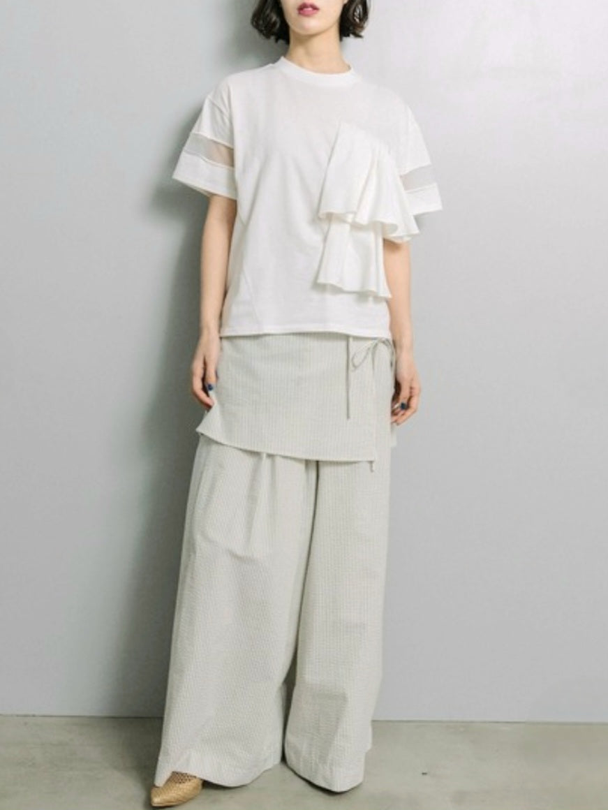 MARECHAL TERRE　フリル×シアー切替スリーブラッフルカットソー