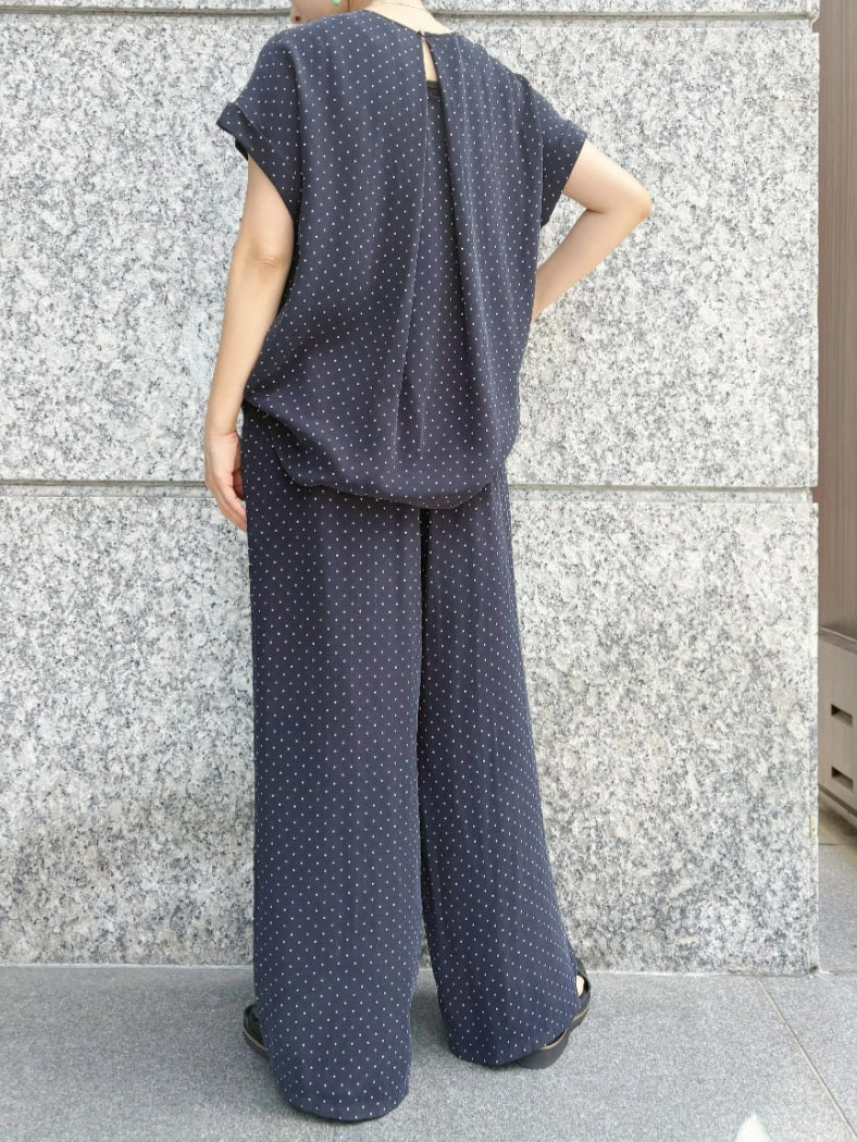 MICA＆DEAL ダブルスリーブバックタックとろみドットブラウス