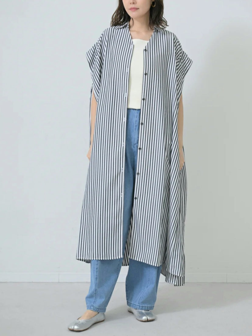 【SALE】HERENCIA　バックリボンストライプシャツワンピース