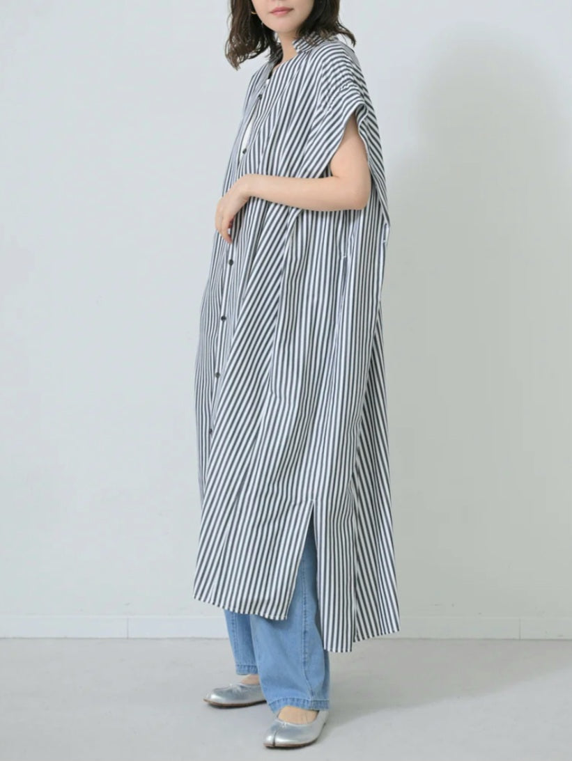 【SALE】HERENCIA　バックリボンストライプシャツワンピース