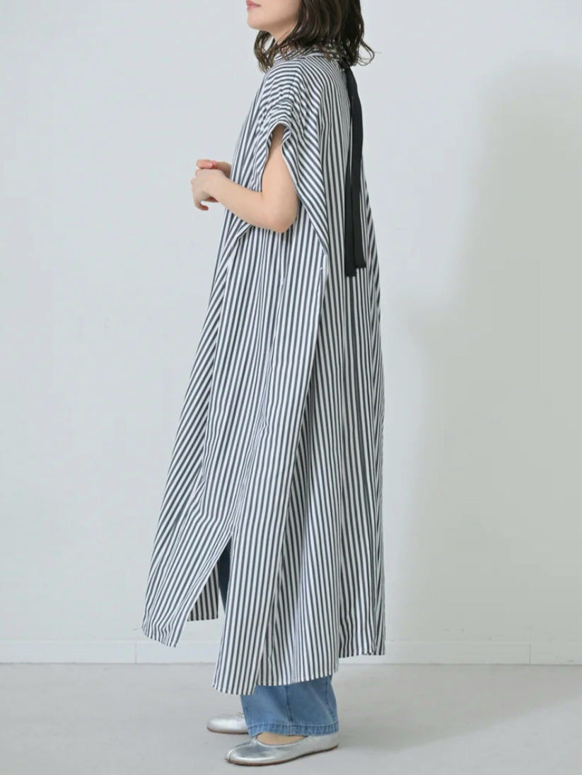 【SALE】HERENCIA　バックリボンストライプシャツワンピース