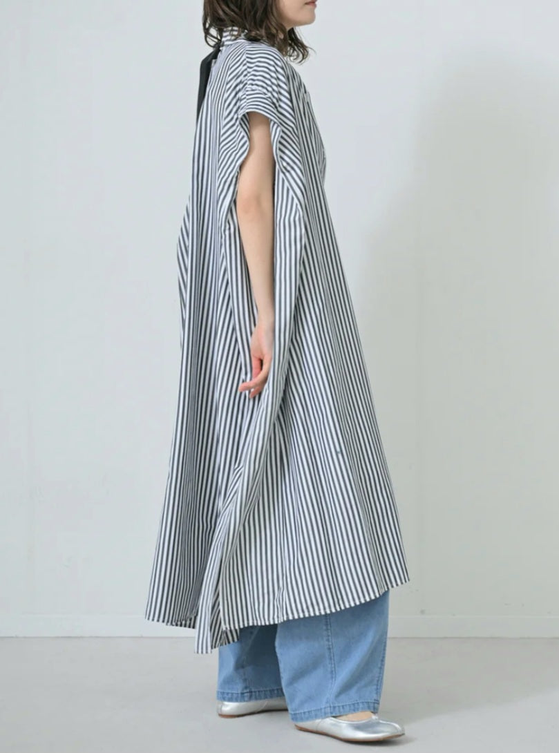 【SALE】HERENCIA　バックリボンストライプシャツワンピース