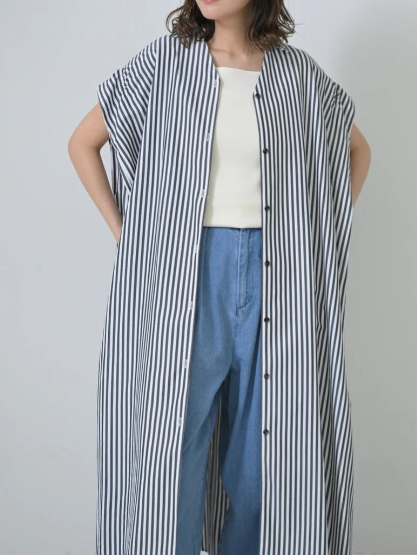 【SALE】HERENCIA　バックリボンストライプシャツワンピース