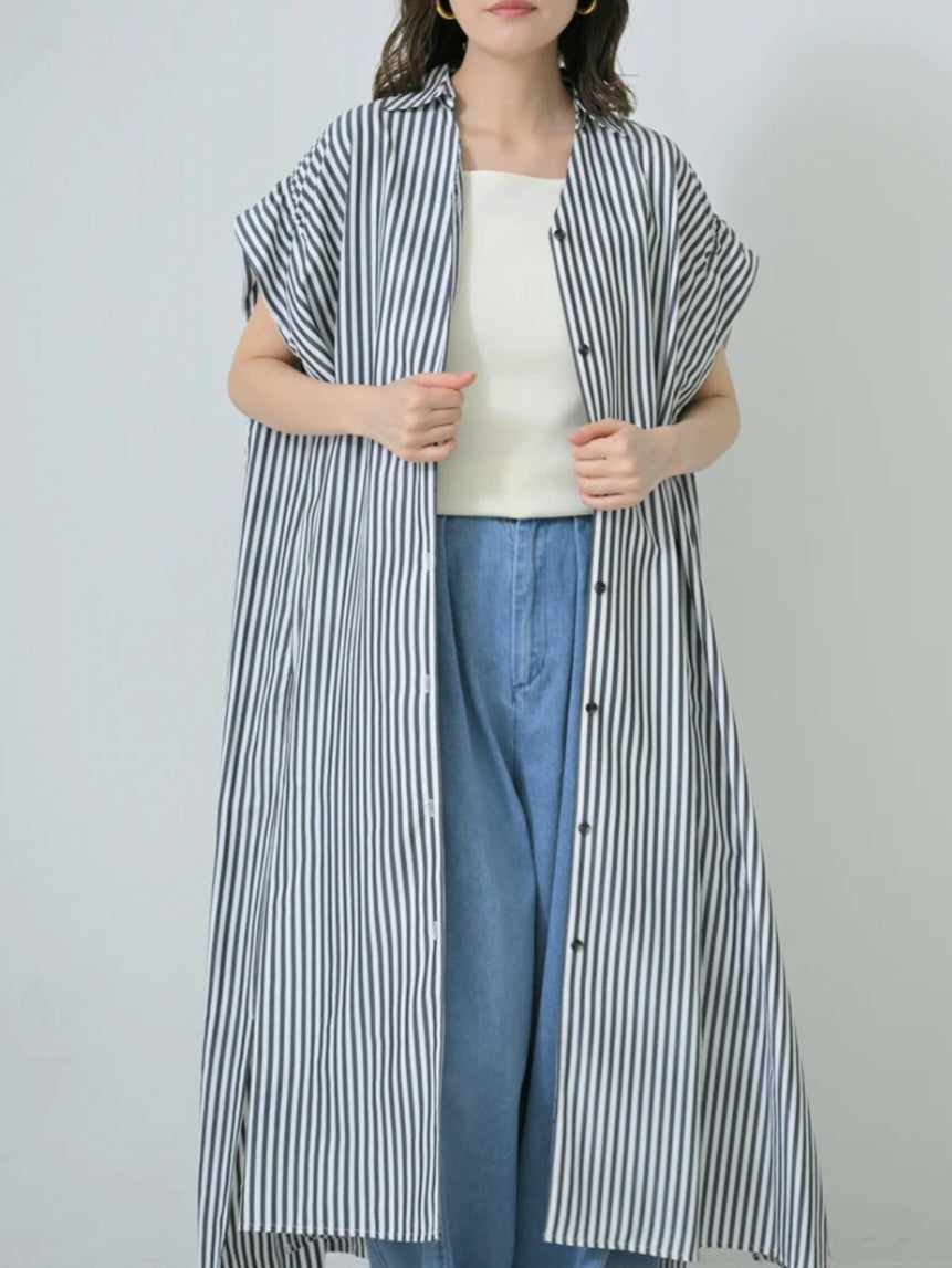 【SALE】HERENCIA　バックリボンストライプシャツワンピース