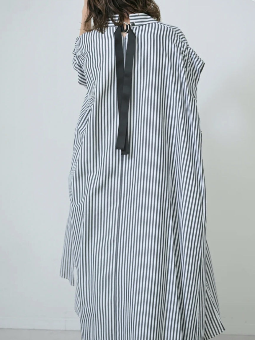 【SALE】HERENCIA　バックリボンストライプシャツワンピース