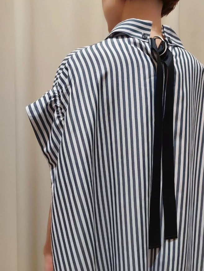 【SALE】HERENCIA　バックリボンストライプシャツワンピース