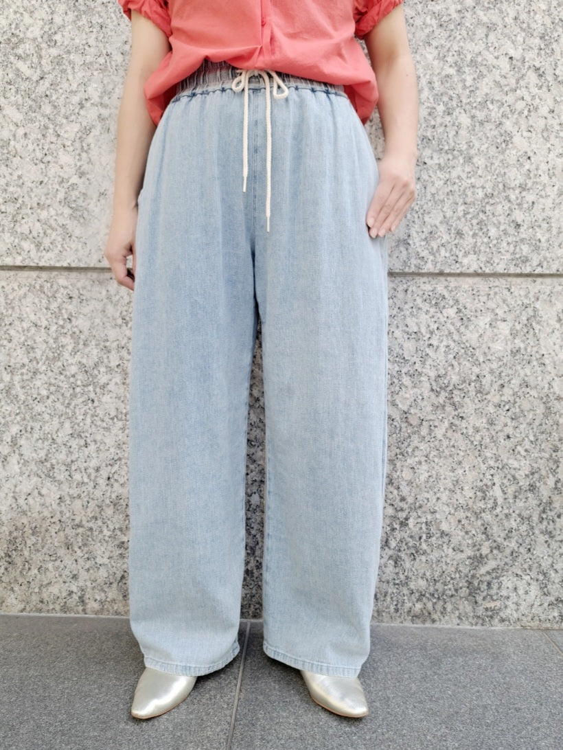 SALE】PASSIONE サイドタックコットンリネンワイドデニムパンツ