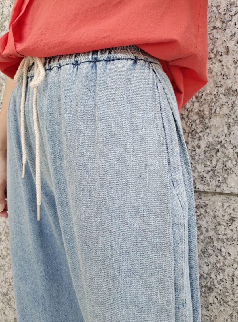 SALE】PASSIONE サイドタックコットンリネンワイドデニムパンツ