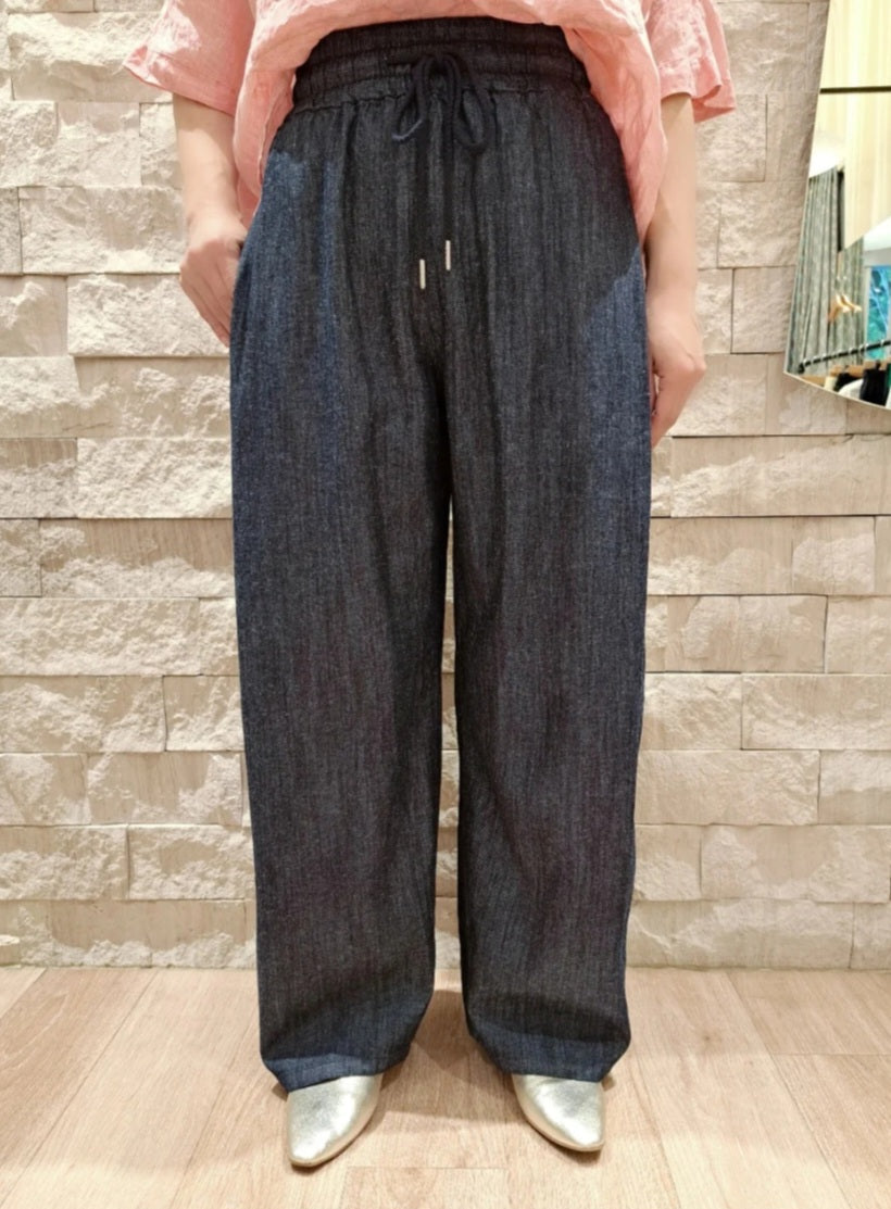 【SALE】PASSIONE サイドタックコットンリネンワイドデニムパンツ