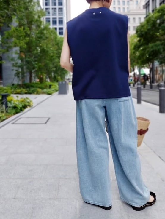 【SALE】PASSIONE サイドタックコットンリネンワイドデニムパンツ