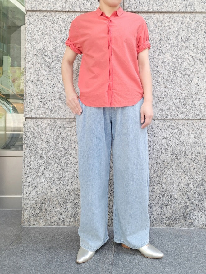 【SALE】PASSIONE サイドタックコットンリネンワイドデニムパンツ