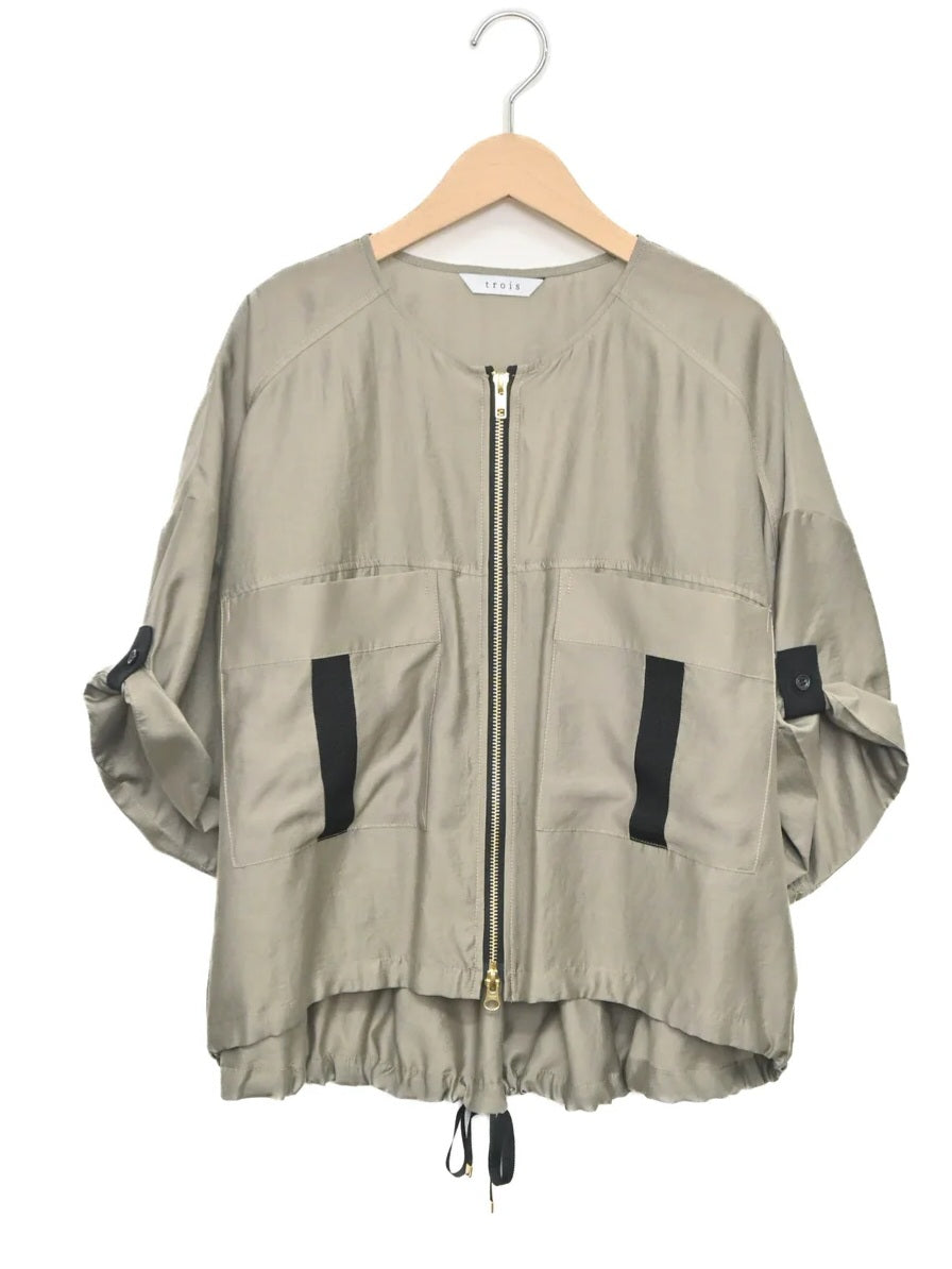 trois シアーマットサテンノーカラーシャツジャケット