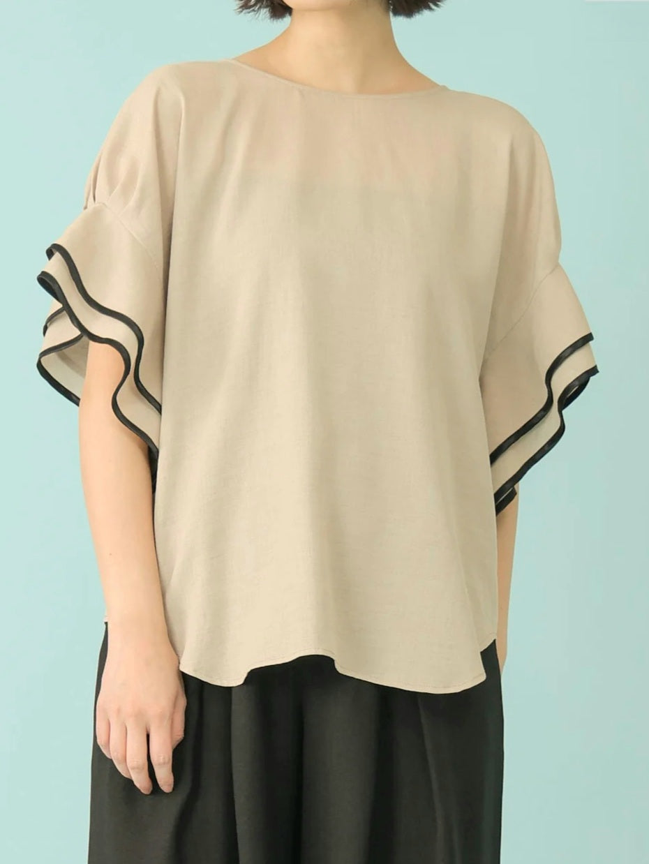【SALE】trois リネンライクティアードフリルスリーブブラウス