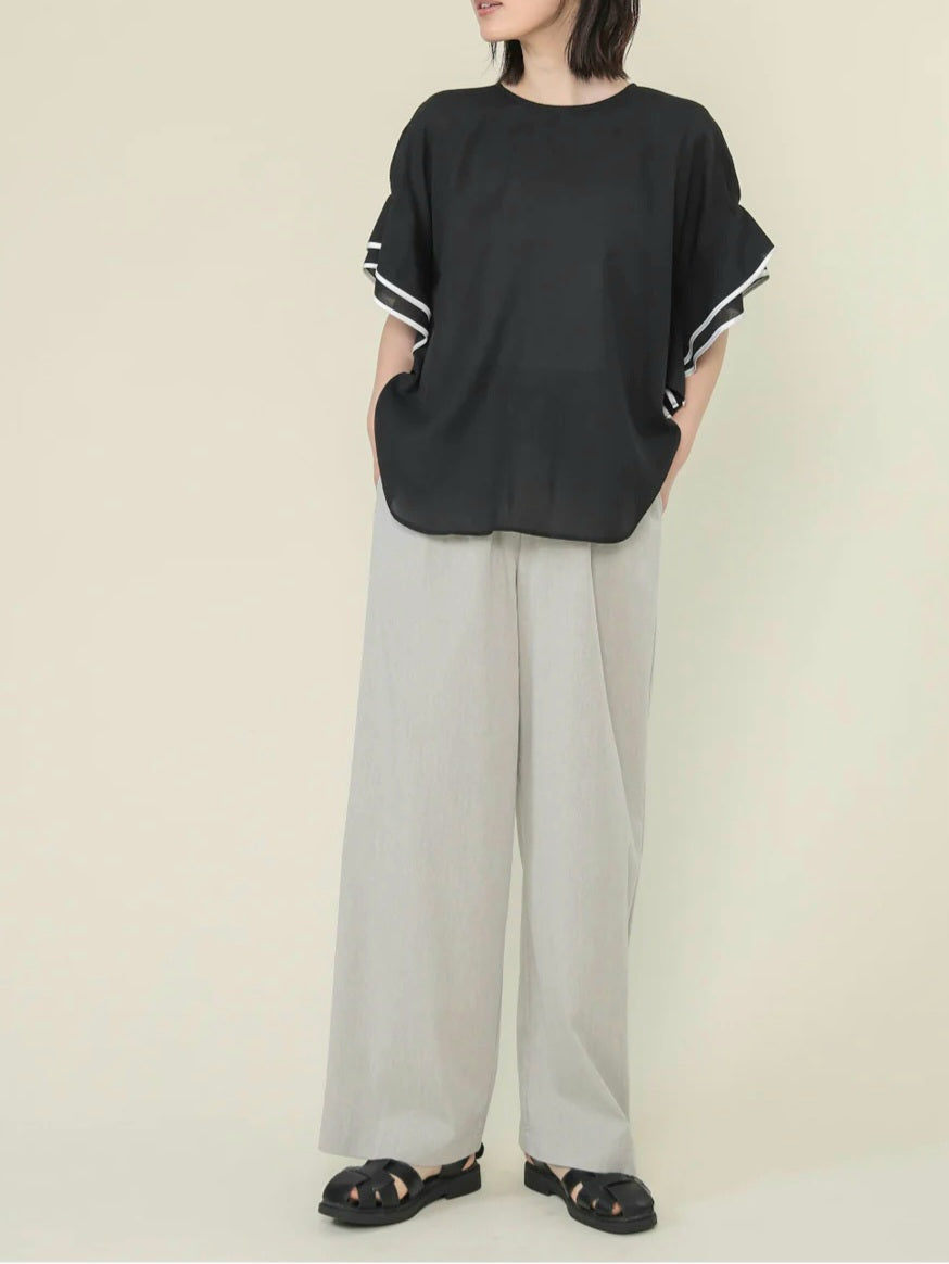 【SALE】trois リネンライクティアードフリルスリーブブラウス