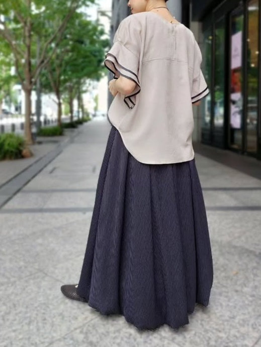 【SALE】trois リネンライクティアードフリルスリーブブラウス